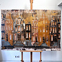 Painting- 100x150cm - Rick Triest - Amsterdam LUXURY style - grachten gevels in omber & Gold #11