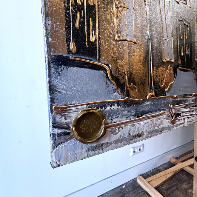 Painting-  100x200cm - Amsterdam LUXURY style - grachten gevels in omber & Gold #8