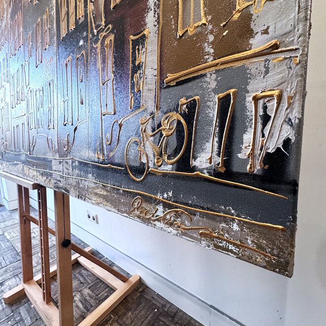 Schilderij- 100x200cm - Amsterdam LUXURY style - grachten gevels in omber & Gold #8