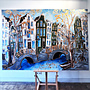 Painting- Rick Triest - 140X200cm - Amsterdam Prinsengracht - Green & Gold - XL