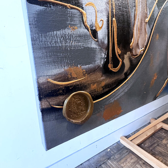 Painting- Rick Triest - 140X200cm - Amsterdam Prinsengracht - Green & Gold - XL