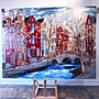 Painting- 150x200x4,5 cm - Amsterdam Herengracht -Blue & Gold - XL Red