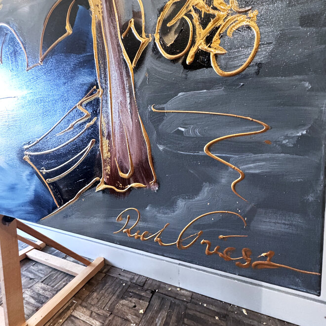 Painting- 150x200x4,5 cm - Amsterdam Herengracht -Blue & Gold - XL Red