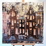 Schilderij- 100x100cm - Rick Triest - Amsterdam LUXURY style -  grachten gevels in omber & Gold #235