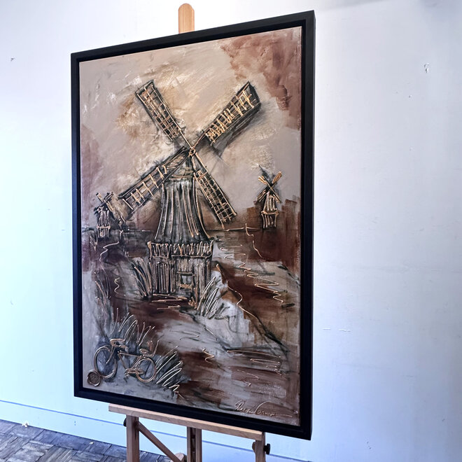 Schilderij- 80x120x4,5 cm - Rick Triest - Amsterdam LUXURY style - Hollands tafereel - Groen #1