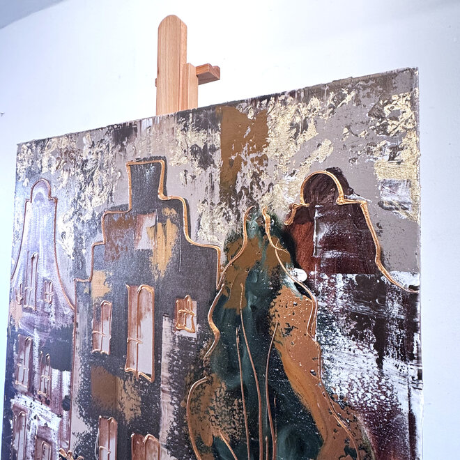 Painting- 80x120x4,5 cm - Rick Triest - Amsterdam LUXURY style - grachten gevels in omber & Gold #233