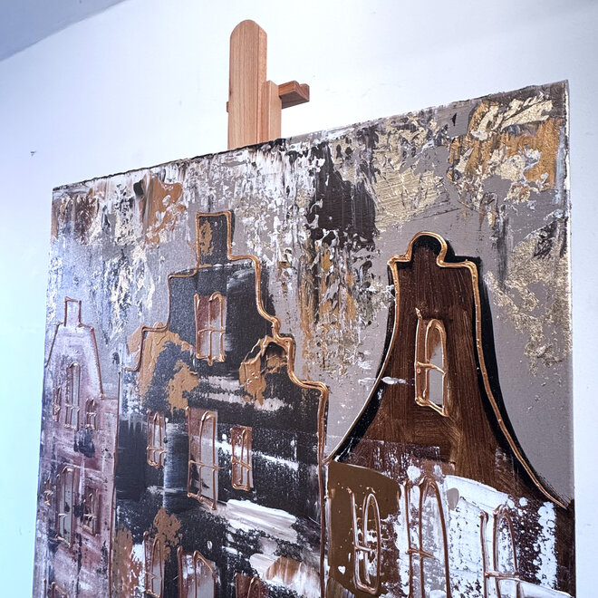 Painting- 80x120x4,5 cm - Rick Triest - Amsterdam LUXURY style - grachten gevels in omber & Gold #232