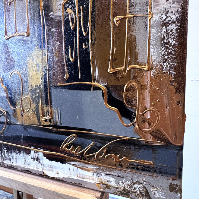 Schilderij- 80x120x4,5 cm - Rick Triest - Amsterdam LUXURY style - grachten gevels in omber & Gold #232