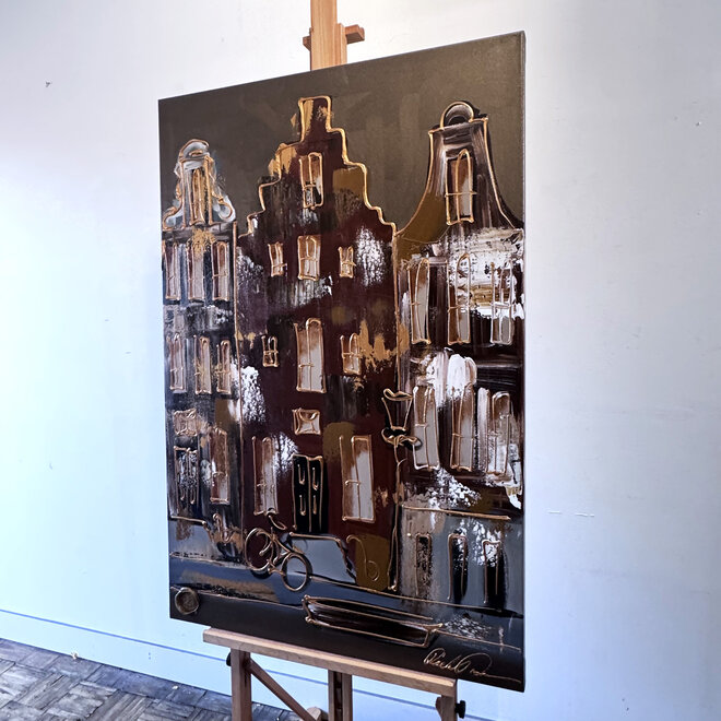 Painting- 80x120x4,5 cm - Rick Triest - Amsterdam LUXURY style - grachten gevels in omber & Gold #231