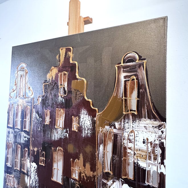 Painting- 80x120x4,5 cm - Rick Triest - Amsterdam LUXURY style - grachten gevels in omber & Gold #231