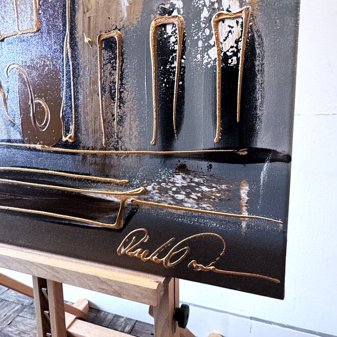 Schilderij- 80x120x4,5 cm - Rick Triest - Amsterdam LUXURY style - grachten gevels in omber & Gold #231