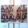 Schilderij- 80x120x4,5 cm - Rick Triest - Amsterdam LUXURY style - grachten gevels in omber & Gold #230