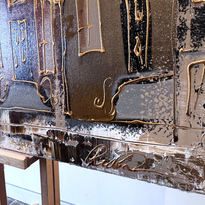 Painting- 80x120x4,5 cm - Rick Triest - Amsterdam LUXURY style - grachten gevels in omber & Gold #230