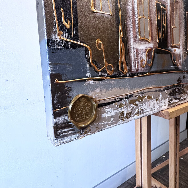 Schilderij- 80x120x4,5 cm - Rick Triest - Amsterdam LUXURY style - grachten gevels in omber & Gold #227