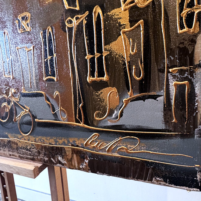 Painting- 80x120x4,5 cm - Rick Triest - Amsterdam LUXURY style - grachten gevels in omber & Gold #225