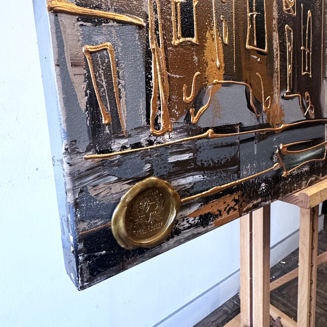 Painting- 80x120x4,5 cm - Rick Triest - Amsterdam LUXURY style - grachten gevels in omber & Gold #225