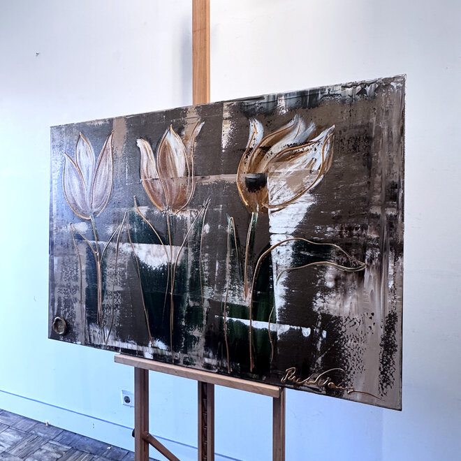 Schilderij - 80x120 cm - Rick Triest - Luxury Tulpen - Bronze & Sienna #1