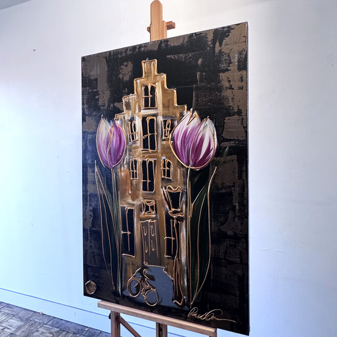 Painting  - 80x120 cm - Rick Triest - Hollands tafereel - Omber & Gold #1