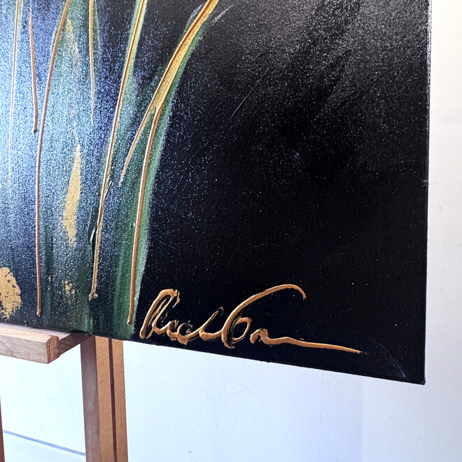 Schilderij - 80x120 cm - Rick Triest - kleurrijke tulpen - Black & Gold #2