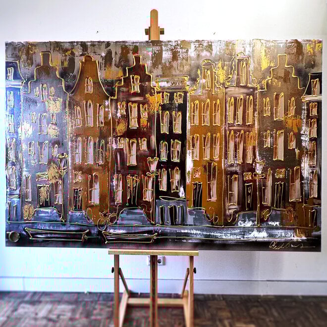 Schilderij-120X200cm - Amsterdam LUXURY style - grachten gevels in omber & Gold - XL 2