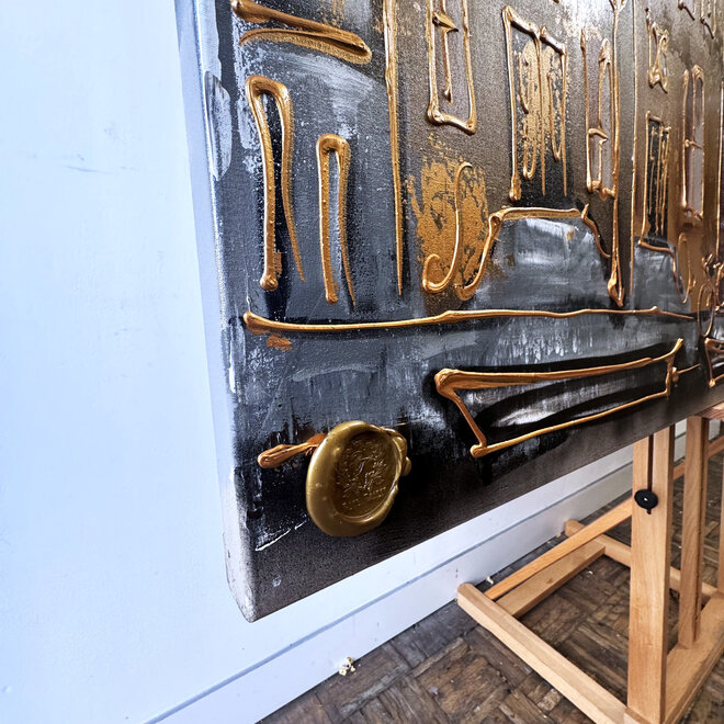 Painting- Rick Triest - 120X200cm - Amsterdam LUXURY style - grachten gevels in omber & Gold - XL 2