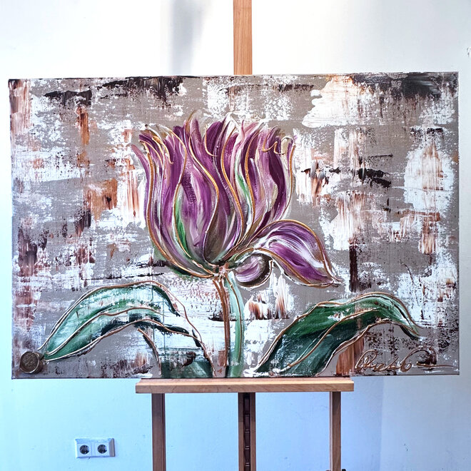 Schilderij -80x120 cm - Tulpenmanie - Luxury Tulpen - Bronze & Sienna #2