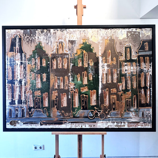 Painting- 100x150cm - Rick Triest - Amsterdam LUXURY style - grachten gevels in omber & Gold #24