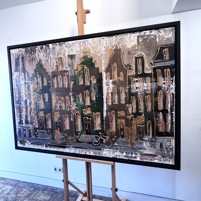 Painting- 100x150cm - Rick Triest - Amsterdam LUXURY style - grachten gevels in omber & Gold #24