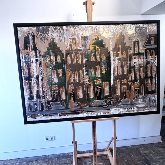 Painting- 100x150cm - Rick Triest - Amsterdam LUXURY style - grachten gevels in omber & Gold #24