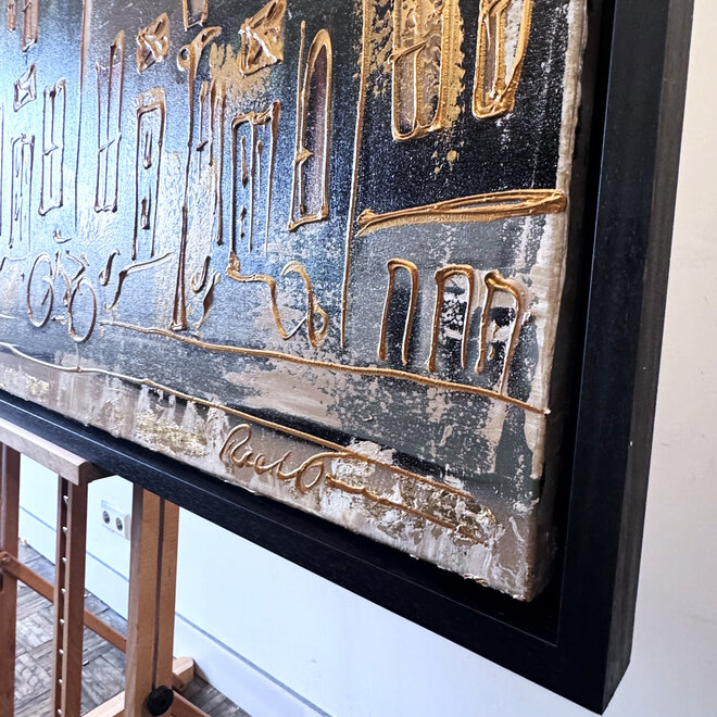 Painting- 100x150cm - Rick Triest - Amsterdam LUXURY style - grachten gevels in omber & Gold #24