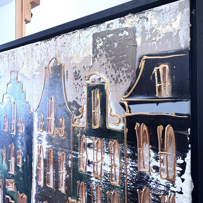 Schilderij- 100x150cm - Rick Triest - Amsterdam LUXURY style - grachten gevels in omber & Gold #24
