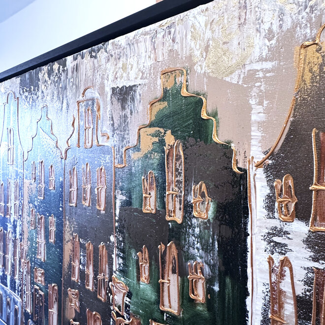 Painting- 100x150cm - Rick Triest - Amsterdam LUXURY style - grachten gevels in omber & Gold #24
