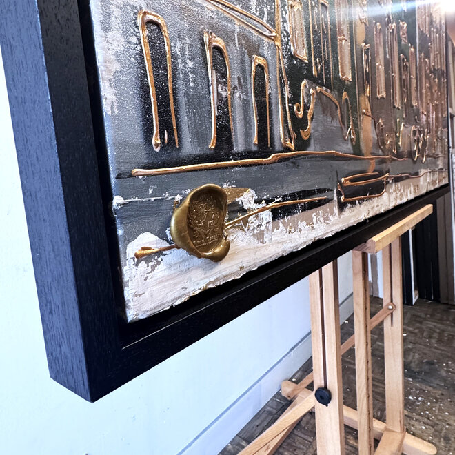 Schilderij- 100x150cm - Rick Triest - Amsterdam LUXURY style - grachten gevels in omber & Gold #24