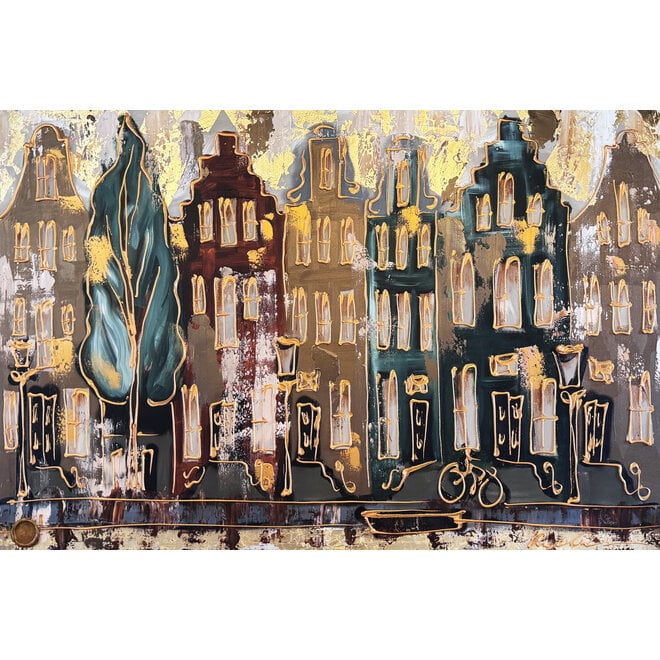 Painting- 100x150cm - Amsterdam LUXURY style - grachten gevels in omber & Gold #26