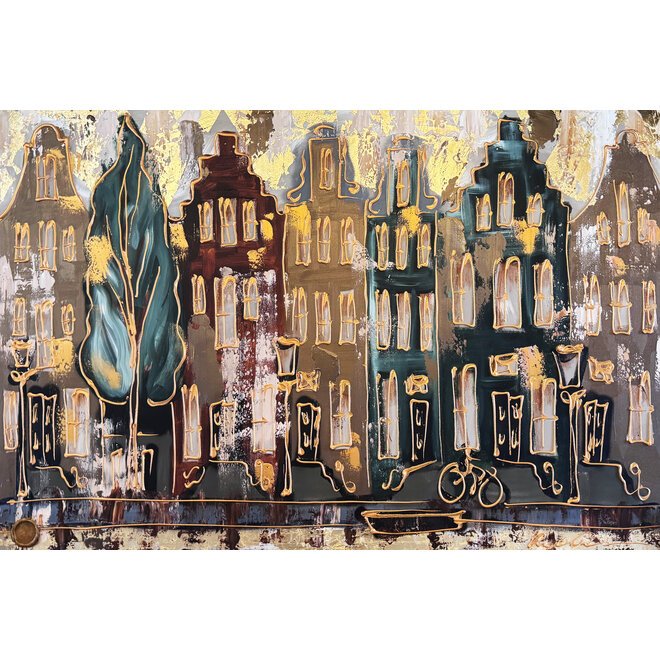 Painting- 100x150cm - Rick Triest - Amsterdam LUXURY style - grachten gevels in omber & Gold #26