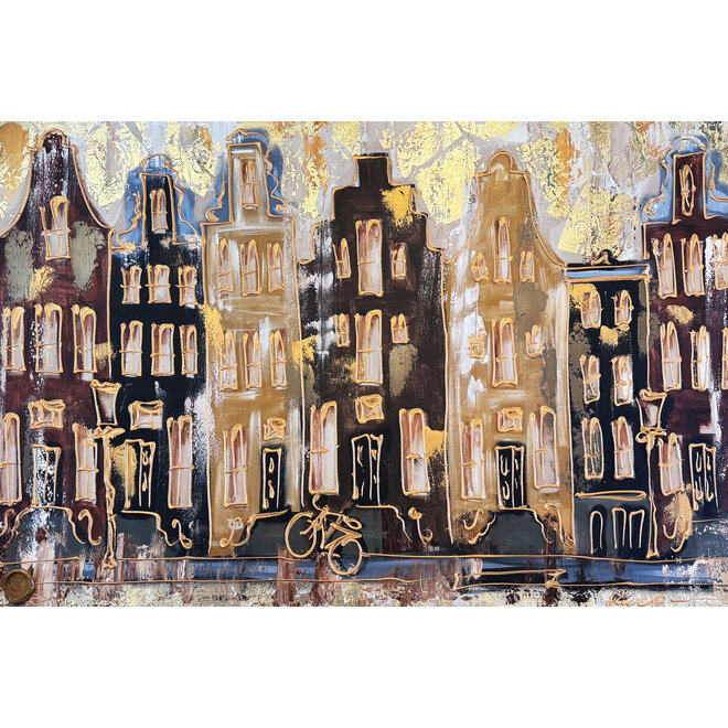 Painting- 100x150cm - Rick Triest - Amsterdam LUXURY style - grachten gevels in omber & Gold #27