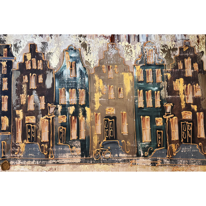 Painting- 100x150cm - Rick Triest - Amsterdam LUXURY style - grachten gevels in omber & Gold #30