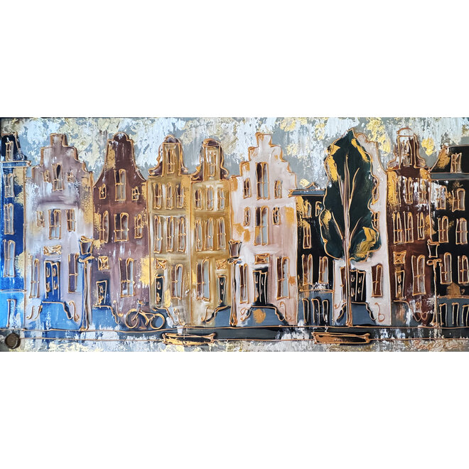 Painting-  100x200cm - Amsterdam LUXURY style - grachten gevels in omber & Gold #9