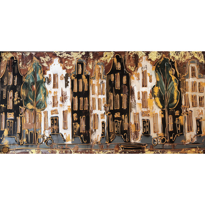 Painting-  100x200cm - Amsterdam LUXURY style - grachten gevels in omber & Gold #11