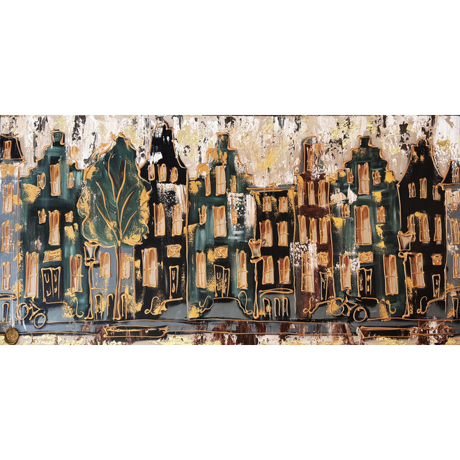 Painting-  100x200cm - Amsterdam LUXURY style - grachten gevels in omber & Gold #12
