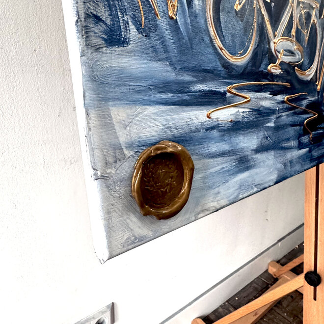 Painting-  100x100cm - Rick Triest - Dutch Windmill -  Delft blauw & gold - Landschap