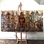Painting-  100x200cm - Amsterdam LUXURY style - grachten gevels in omber & Gold #14