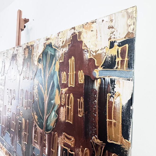 Painting-  100x200cm - Amsterdam LUXURY style - grachten gevels in omber & Gold #14