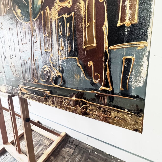 Painting-  100x200cm - Amsterdam LUXURY style - grachten gevels in omber & Gold #14