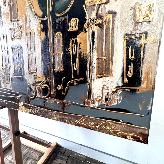Painting-  100x200cm - Amsterdam LUXURY style - grachten gevels in omber & Gold #11