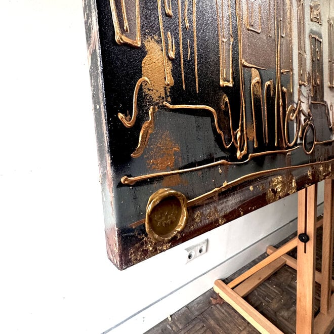 Painting-  100x200cm - Amsterdam LUXURY style - grachten gevels in omber & Gold #11