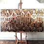 Painting-  100x200cm - Amsterdam LUXURY style - grachten gevels in omber & Gold #10