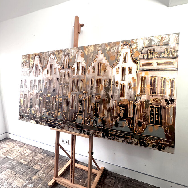 Painting-  100x200cm - Amsterdam LUXURY style - grachten gevels in omber & Gold #10