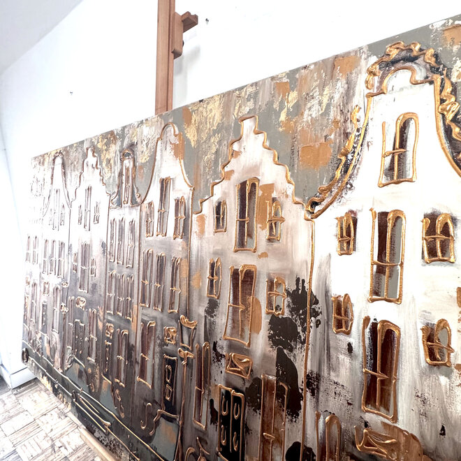 Painting-  100x200cm - Amsterdam LUXURY style - grachten gevels in omber & Gold #10