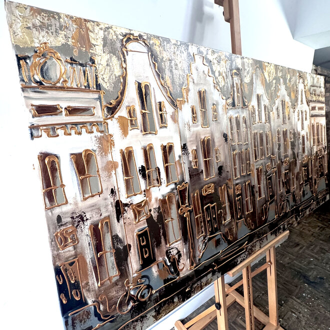 Painting-  100x200cm - Amsterdam LUXURY style - grachten gevels in omber & Gold #10